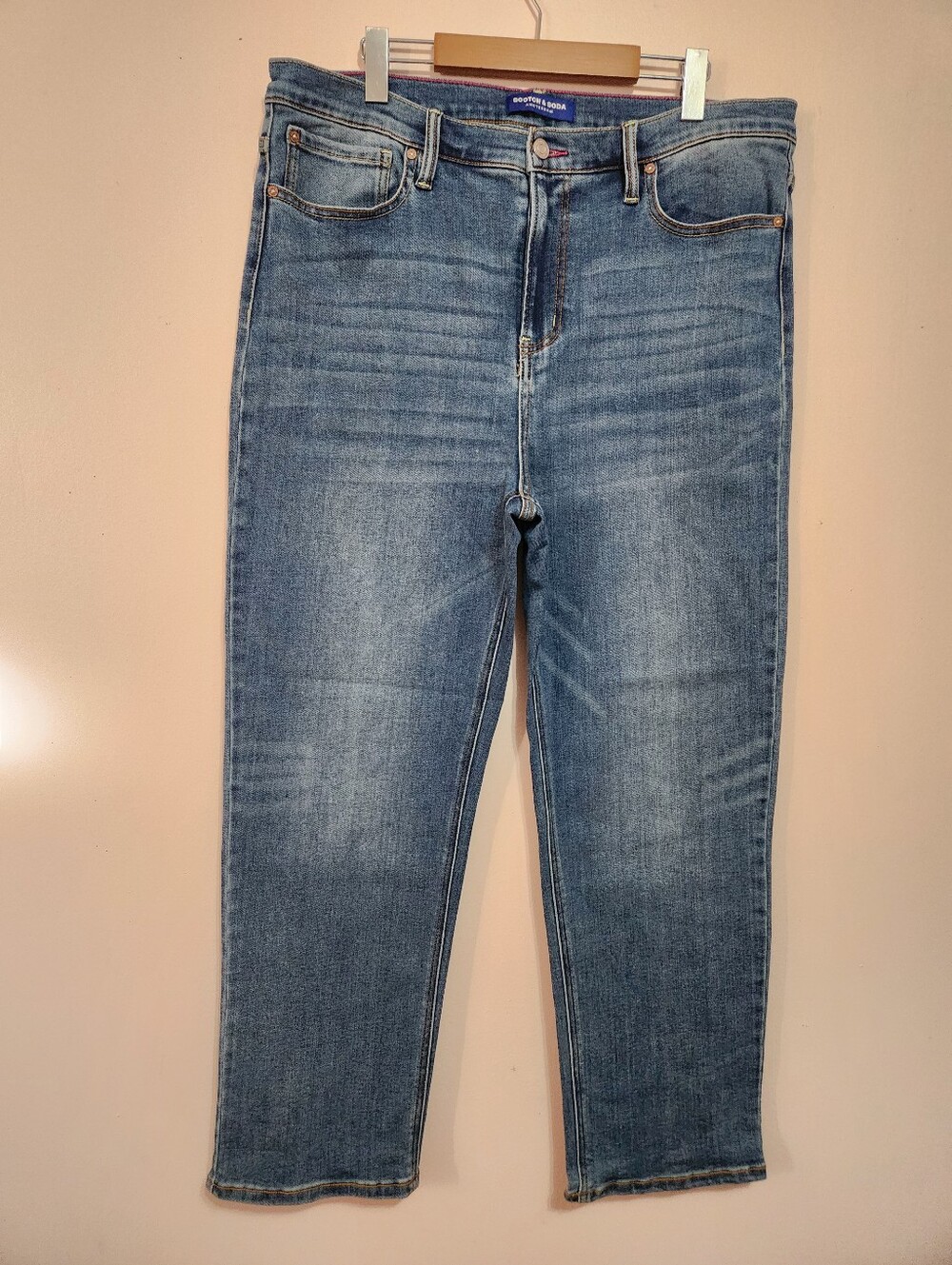 Scotch & Soda Amsterdam High Rise Straight Leg Denim Jeans Medium Wash Size 16